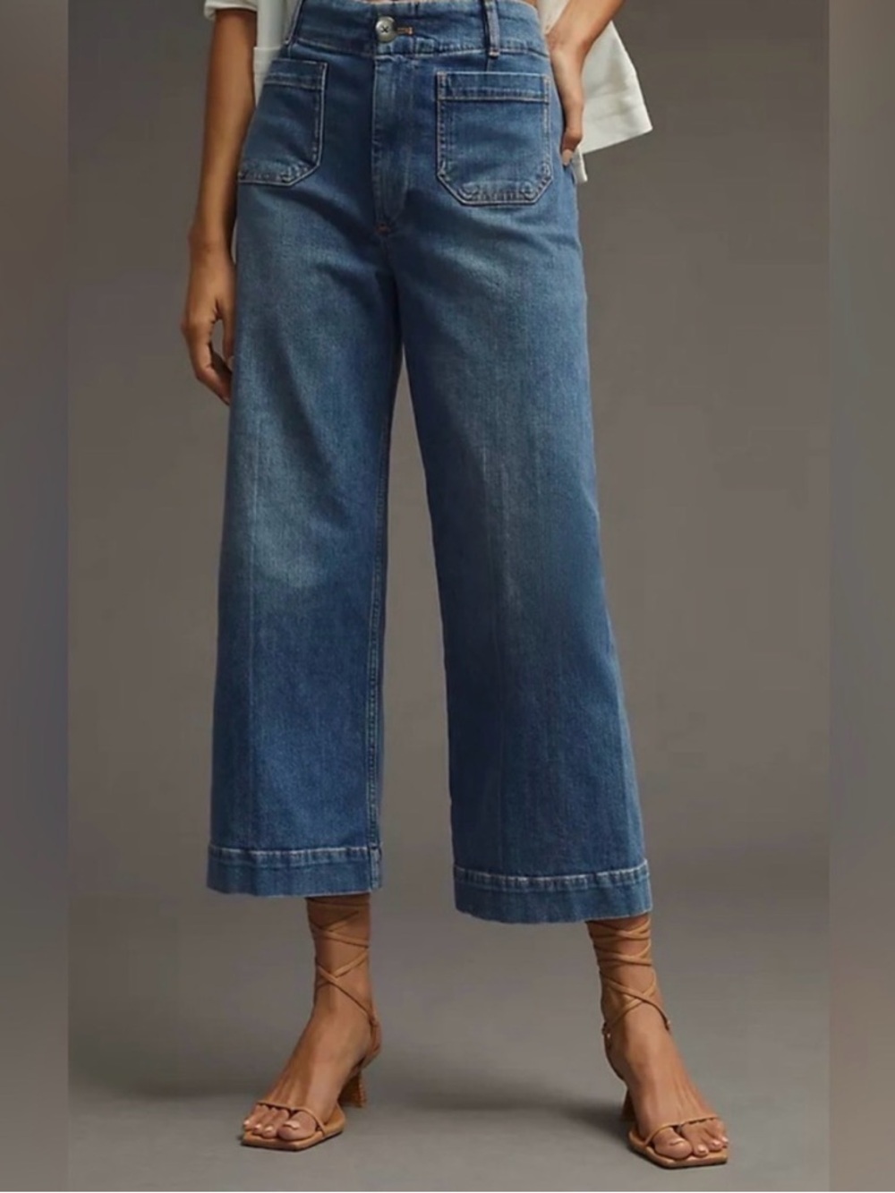 Anthropologie the Skipper Cropped Wide-Leg Jeans in Medium Blue